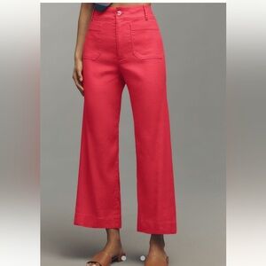 Anthropologie The Colette Linen Blend Crop Wide leg Pants Size 32 Geranium NWT